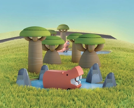 Halftoys Magnetyczny Składany Hipopotam z Makietą