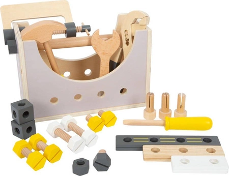 Drewniany zestaw narzędzi w skrzynce z uchwytem Miniwob 11809-Small Foot, majsterkowanie i narzędzia do majsterkowania