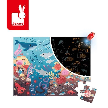 Świecące puzzle z mini-lampką UV Ocean 24 elementy 3+, Janod
