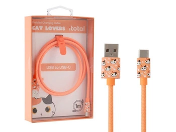 Kabel do ładowarki USB-C z pomarańczowym kotem