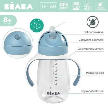 Beaba Bidon niekapek ze słomką tritanowy 300 ml windy blue