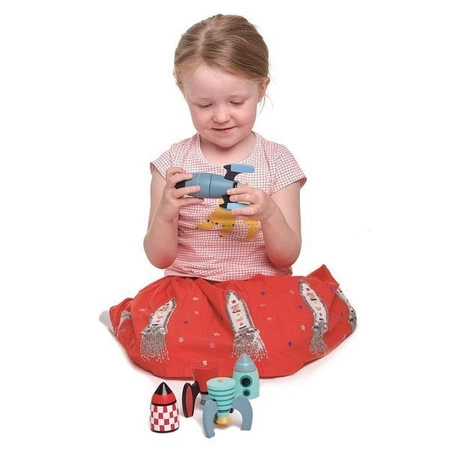 Drewniane rakiety kosmiczne, zabawka konstrukcyjna, Tender Leaf Toys