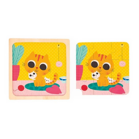 Puzzle drewniane Kotek Orzeszek 9 el., 18 m+, Janod