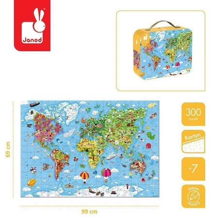 Puzzle w walizce Ogromna mapa świata 300 elementów 7+, Janod