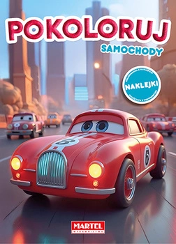 Pokoloruj samochody. Kolorowanka z naklejkami