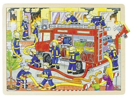 Puzzle dla dzieci, Strażacy w akcji, 48 el., 57527-goki, puzzle drewniane
