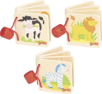 Mała książeczka z drewna krowa lew zebra 58675-Goki, zabawki rozwojowe