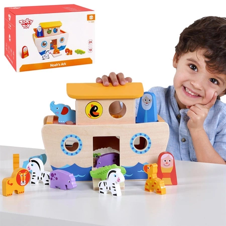 TOOKY TOY Drewniana Arka Noego Sorter Kształtów 18 El.