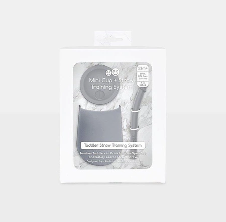 EZPZ Silikonowy kubeczek ze słomką Mini Cup + Straw Training System 120 ml szary
