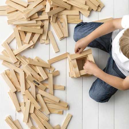 Klocki do budowania, deseczki z drewna naturalnego 200 sztuk Micki