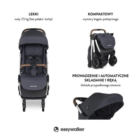 Easywalker Jackey Special Edition Kompaktowy, samoskładający się wózek spacerowy z torbą transportową Platinum