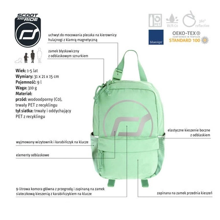 SCOOTANDRIDE Plecak na hulajnogę dla dzieci 9l 1-5 lat, Kiwi