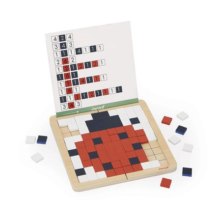 Janod Drewniana układanka mozaika piksele Symetria i kodowanie 4w1 5+