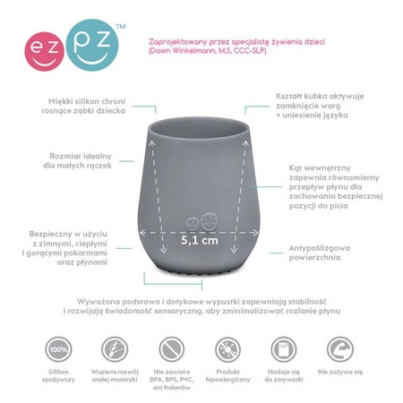 EZPZ Silikonowa miseczka z podkładką 2w1 Mini Bowl pastelowa szarość + kubeczek Tiny Cup GRATIS szary