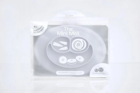 EZPZ Silikonowy talerzyk z podkładką mały 2w1 Mini Mat pastelowa szarość + pokrywka GRATIS szara