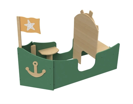 Drewniany statek zielony meble dla dzieci łódka wyposażenie zabawka Micki