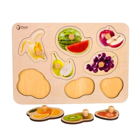 CLASSIC WORLD Drewniana Układanka dla Dzieci Owoce Dopasuj Kształty 9 el.