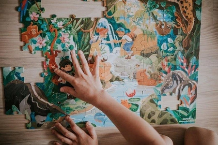 Puzzle w walizce Przygoda w kraju Inków 100 elementów 6+ Made in France, Janod