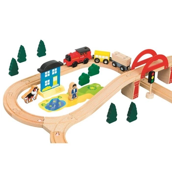 Kolejka drewniana z szybkim pociągiem na baterie 70 elem.