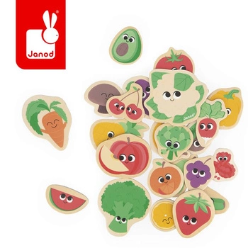 Janod Magnesy drewniane Owoce i warzywa 24 szt. 2+