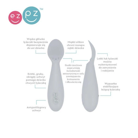 EZPZ Komplet pierwszych naczyń silikonowych First Foods Set pastelowa szarość + kubeczek Tiny Cup GRATIS pastelowa szarość