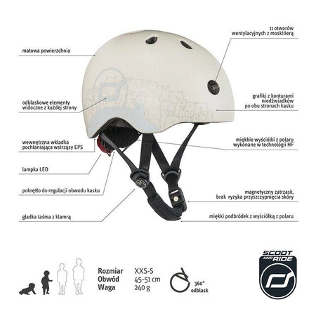 SCOOTANDRIDE Kask z odblaskami XXS-S dla dzieci 1-5 lat Ash Bear