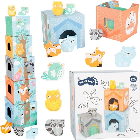 Pastelowe pudełka Wieża leśnych zwierząt 11721- Small Foot, układanki piramidy