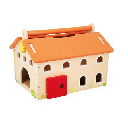 Drewniana farma z otwieranym dachem i figurkami 2+, Janod