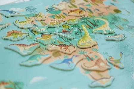 Układanka drewniana magnetyczna Mapa świata z 50 magnesami Dinozaury 7+, Janod