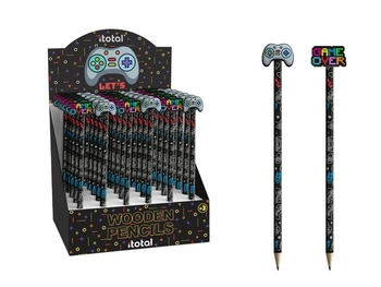 Display 36 szt Drewniany ołówek z motywem gamingowym