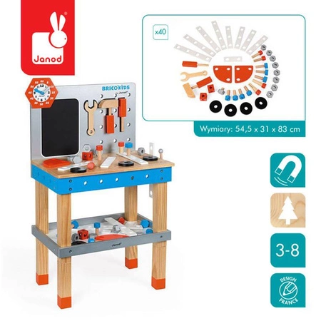 Stolik warsztatowy z 40 akcesoriami duży Brico ‘Kids, Janod