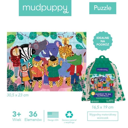 Mudpuppy Puzzle podróżne w woreczku Dzika ekipa 36 elementów 3+