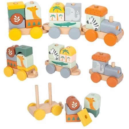 Drewniany pociąg nakładanka Safari 11698- Small Foot, pojazdy dla dzieci