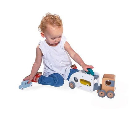 Laweta z 3 pojazdami drewniana Bolid 2+, Janod