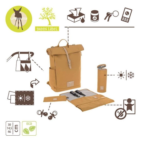 Lassig Green Label Plecak dla mam z akcesoriami Rolltop Backpack curry
