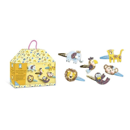 Janod Zestaw kreatywny do tworzenia biżuterii Brokatowe spinki do włosów Egzotyczne zwierzęta 5+