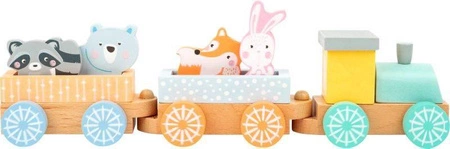 Drewniany pastelowy pociąg z figurkami zwierząt 11470-Small Foot, zabawki dla dzieci