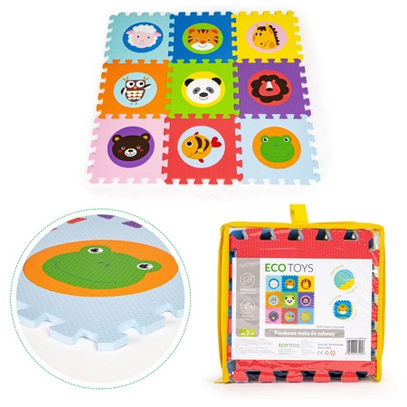 Mata piankowa EVA dla dzieci zwierzęta 90x90cm 9 el.