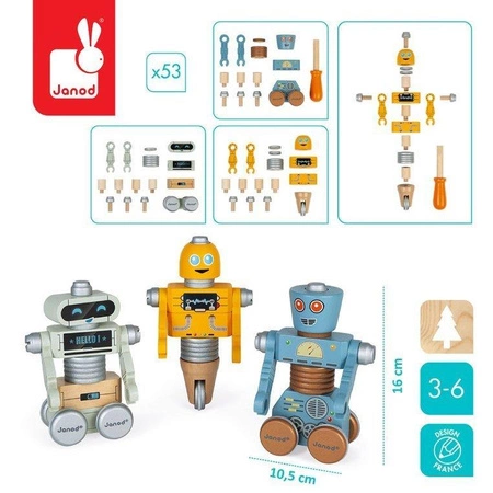 Drewniane roboty do składania ze śrubokrętem Brico'kids, Janod