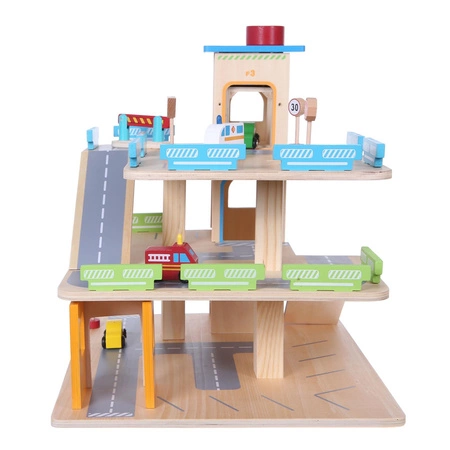 Drewniany garaż tor z windą + autka parking samochodowy