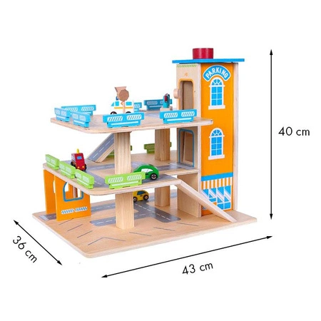 Drewniany garaż tor z windą + autka parking samochodowy
