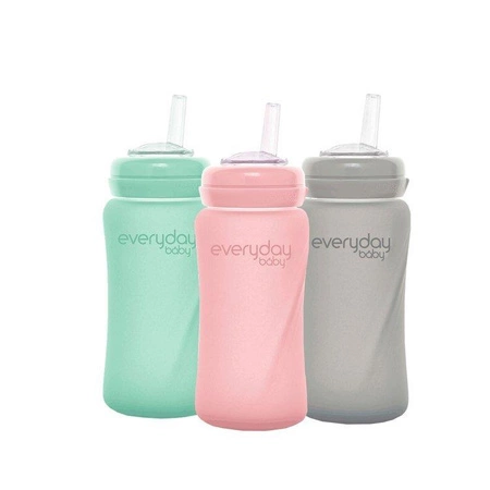 Szklany bidon ze słomką 240 ml, różowy, Everyday Baby
