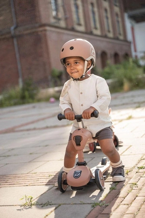 Zestaw SCOOTANDRIDE Highwaykick 1 Push and Go 2w1 Jeździk i hulajnoga z rączką do prowadzenia 1-5 lat Mocha + Kask Rozmiar XXS