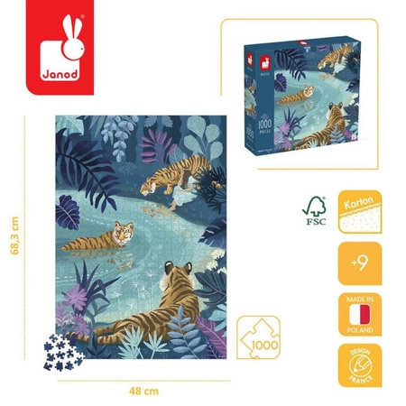 Puzzle artystyczne Spotkanie tygrysów 1000 elementów 9+ Made in Poland, Janod