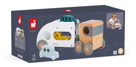 Laweta z 3 pojazdami drewniana Bolid 2+, Janod