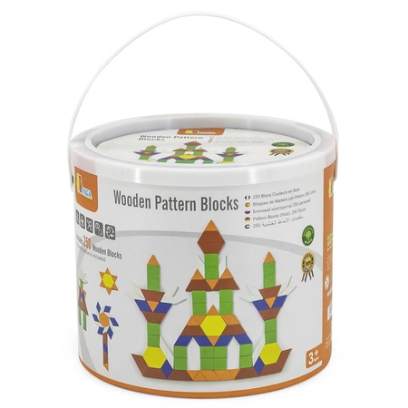 VIGA Drewniane Klocki Płaskie w wiaderku 250 elementów Montessori