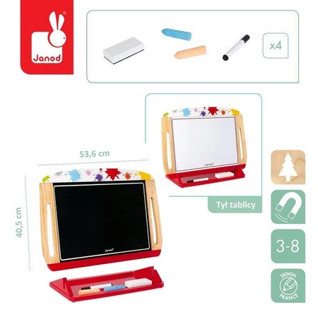 Drewniana tablica dwustronna 2 w 1 z akcesoriami Splash, Janod