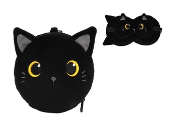 Poduszka podróżna z maską czarny kot