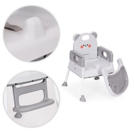 Fotelik krzesełko do karmienia dzieci 3w1 podwójna tacka 5-punktowe pasy szary ECOTOYS