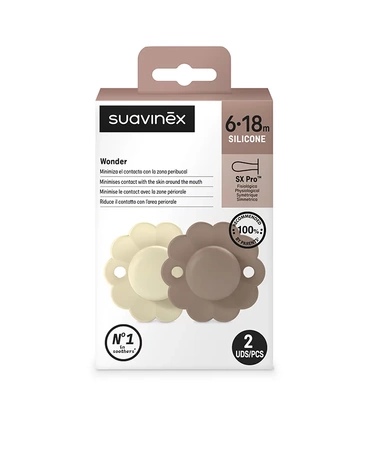 Suavinex 2szt Smoczek fizjologiczny sx pro wonder 6-18m whitecap gray/raw umber